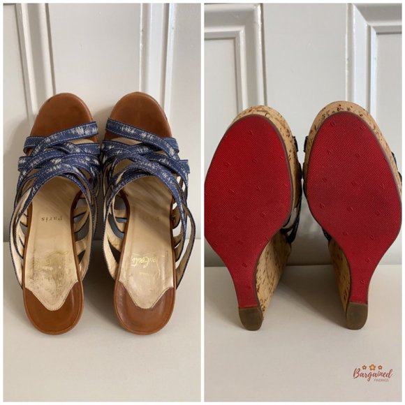 Authentic Christian Louboutin Denim Corniche Ribbon Sand Wedges Sandals 36/6 - Picture 8 of 13